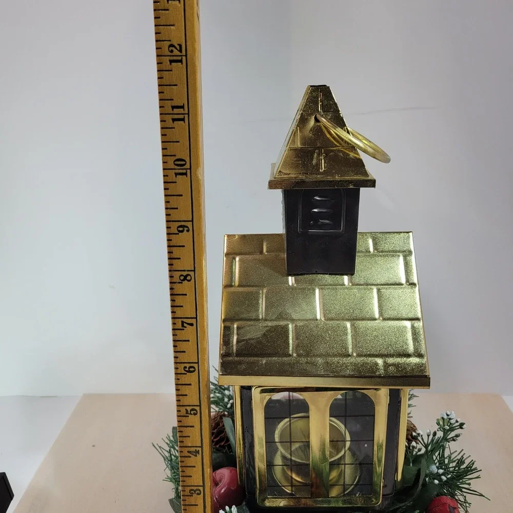 Vintage Gold Church Lantern With‎ Christmas Wreath Accent Decor